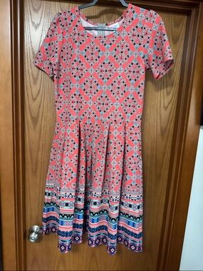 LuLaRoe Coral and Aqua Printed Dress